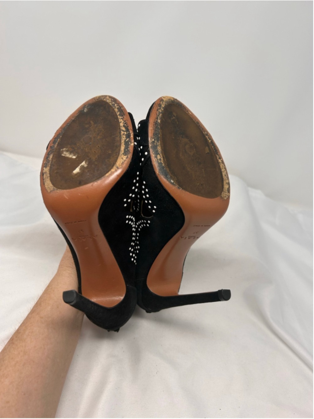 Alaïa Black Suede Laser Cut Studded Open Toe Bootie Heels 37 - Picture 6 of 9
